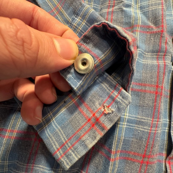 Vintage Panhandle Slim Shirt Adult Large Blue Red Plaid Western Pearl Snap USA - Picture 4 of 10